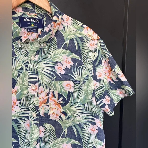 Chubbies Hawaiian Print Button Up Shirt Mens Large Short Sleeve Tropical - Picture 7 of 9